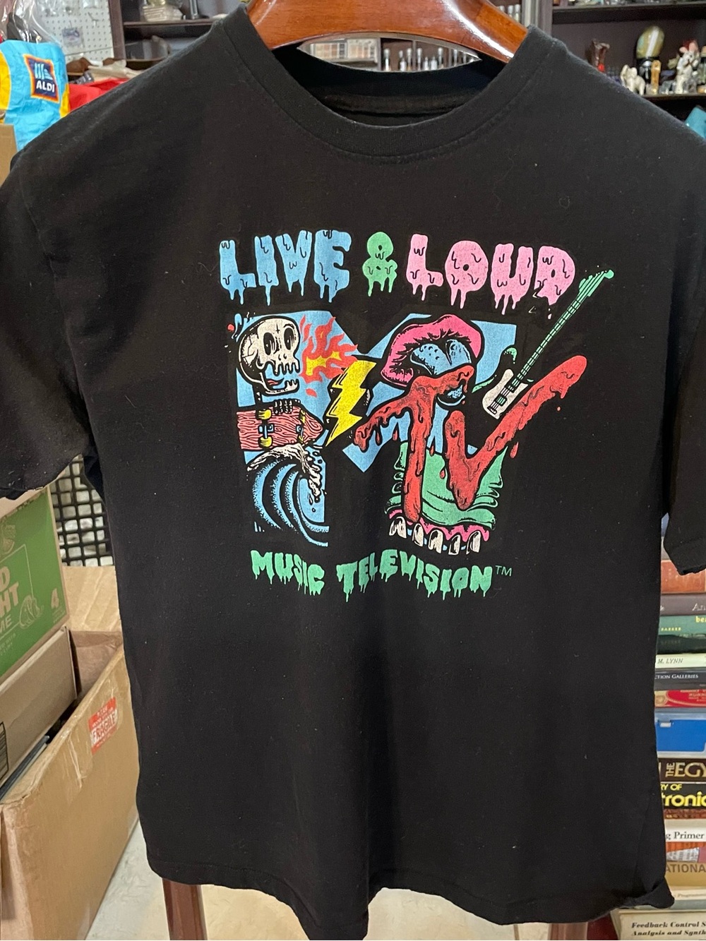 MTV Black Graphic Tee with Multicolor Drip Logo
